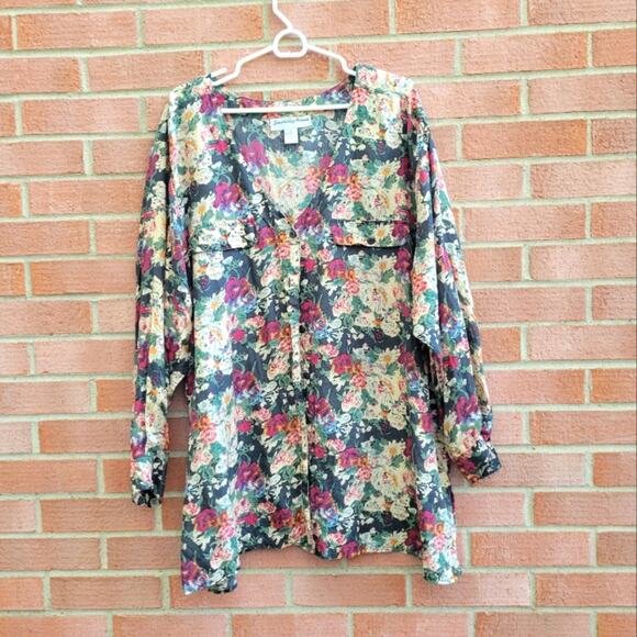 Jane Ashley Woman Vintage Silk Button Front Floral Blouse Top size 2X - Picture 1 of 5
